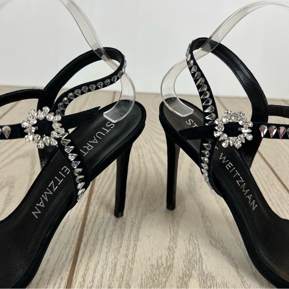 Stuart Weitzman Gemcut 100 Swarovski Crystal Sandals 39/8.5B Black Suede $650 - Picture 4 of 11